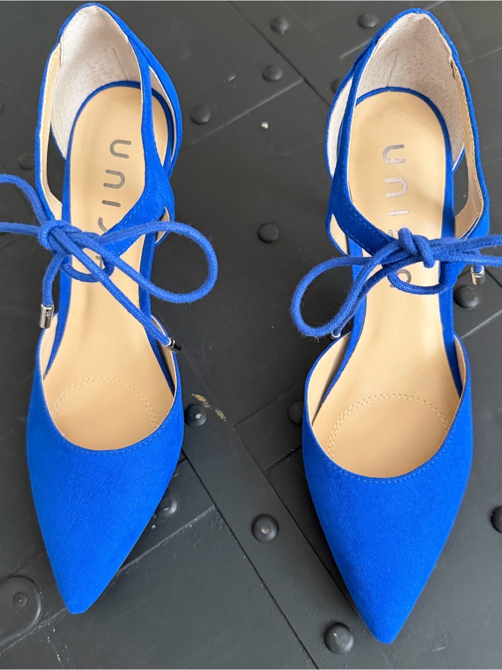 Unisa Electric Blue Pointed-Toe Lace-Up Heels